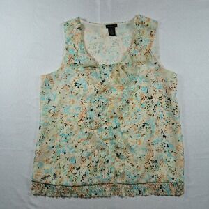 Nine Options Sleeveless Ruffle Blouse Cream Multi Color Abstract Print Top Large